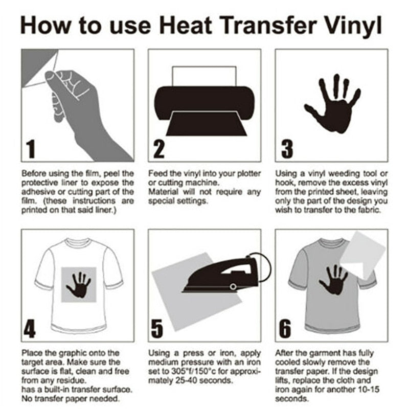 1 Roll PVC Heat Transfer Vinyl 30x150cm - Instructions