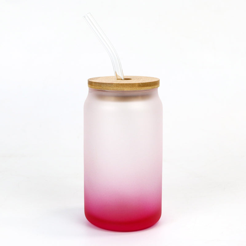 Colored Mason Jar with Bamboo Lid and Straw 16oz Sublimation Blanks - Rose Red
