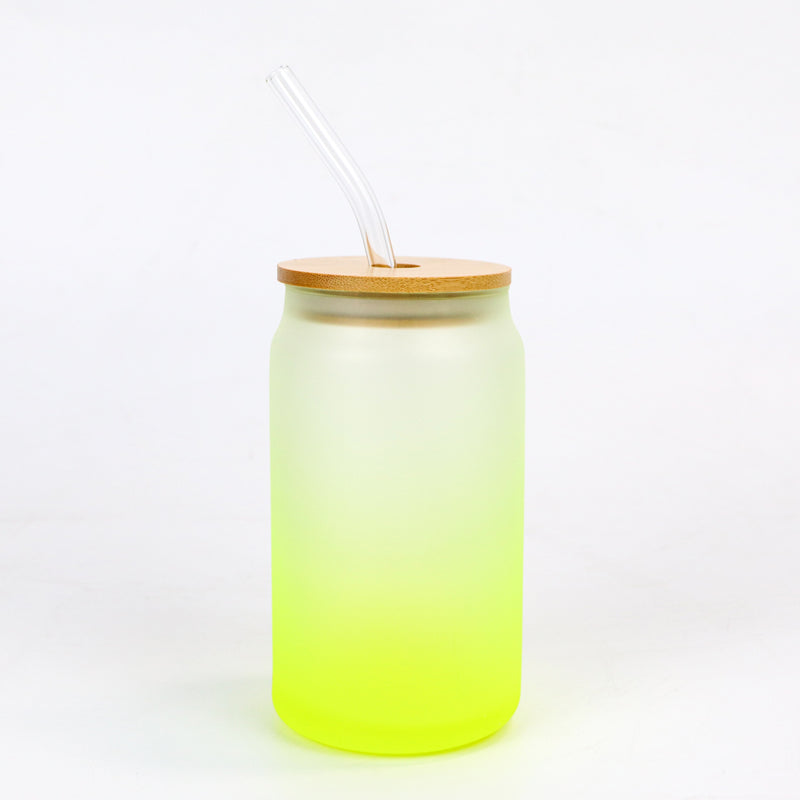 Colored Mason Jar with Bamboo Lid and Straw 16oz Sublimation Blanks - Yellow