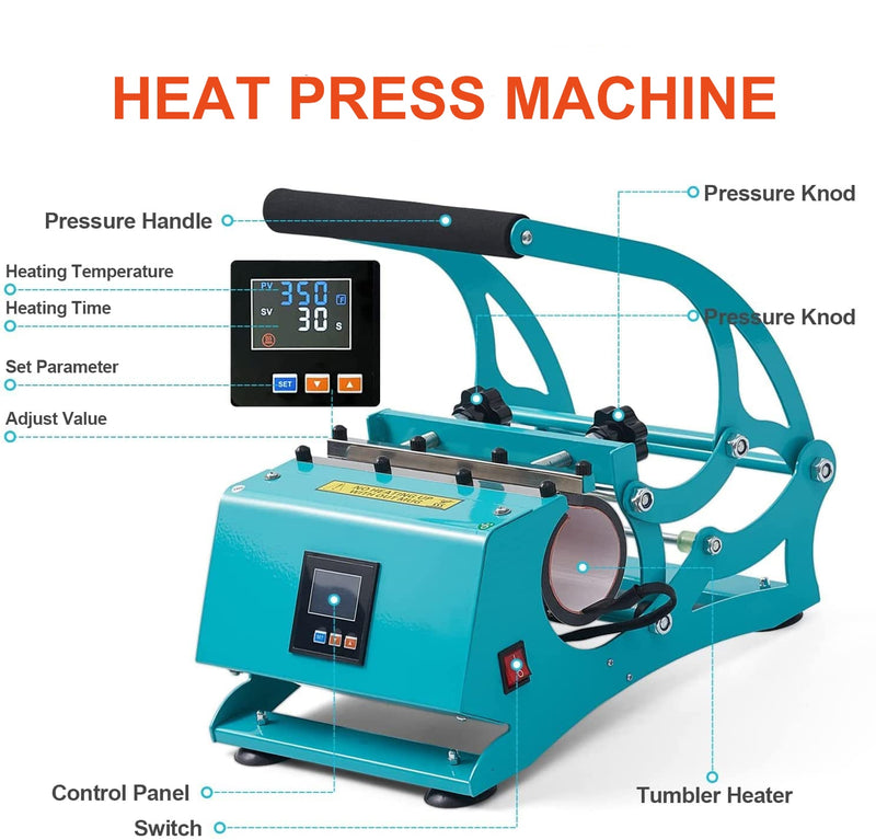 Heat Press Machine for 11oz /12oz / 16oz / 20oz / 30oz Tumblers and Mugs - Parts with Label
