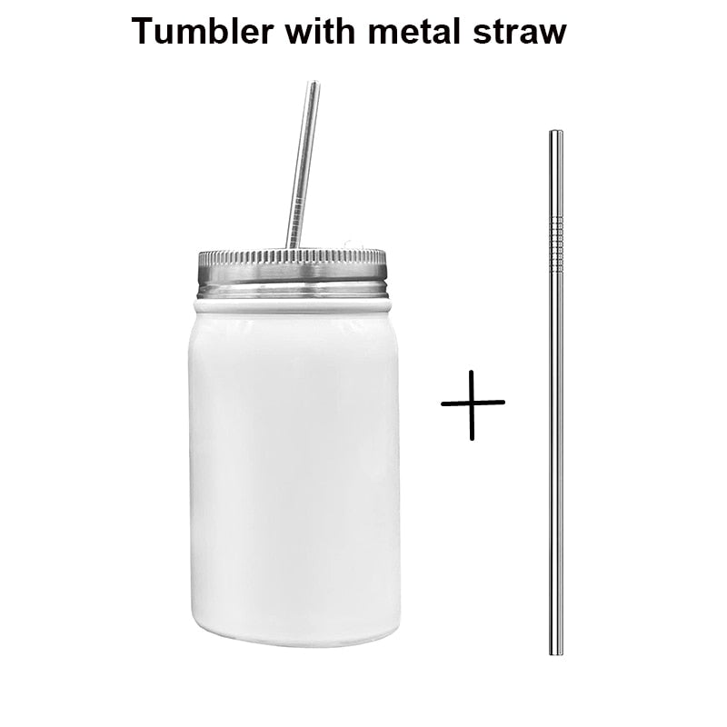 Stainless Steel Mason Jar With Straw 17oz Sublimation Blanks with Straw