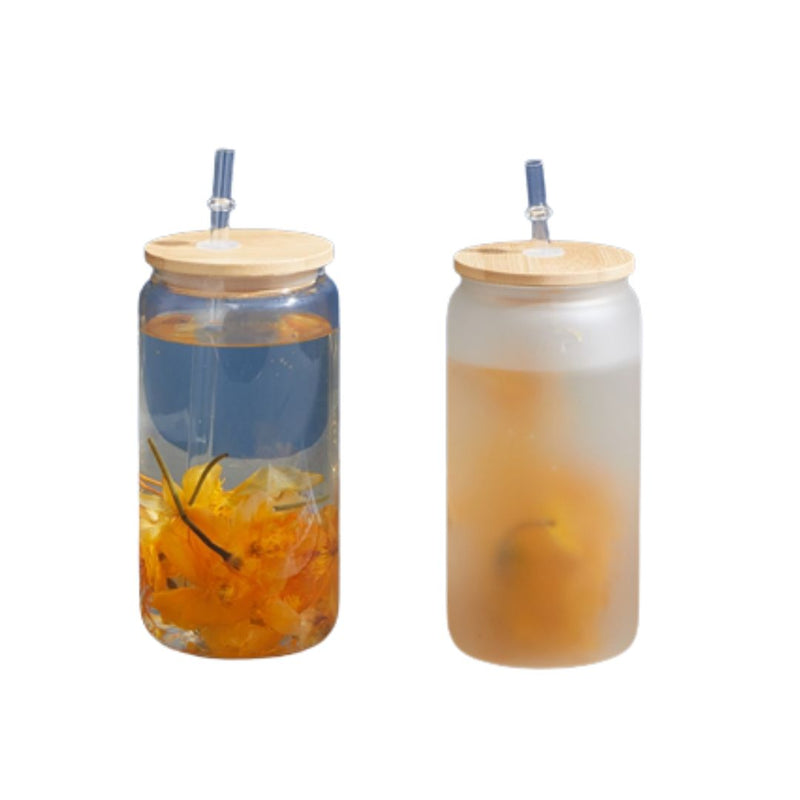 Mason Jar with Bamboo Lid and Straw 20oz Sublimation Blanks - Clear/Frosted
